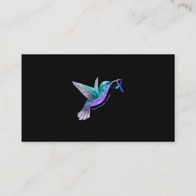Tarjeta De Visita Hummingbird Purple Blue Ribbon Suicide Prevention (Anverso)