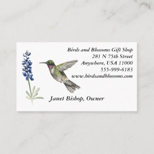 Tarjeta De Visita Hummingbird y Bluebonnet
