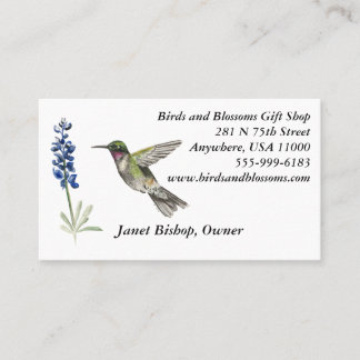 Tarjeta De Visita Hummingbird y Bluebonnet