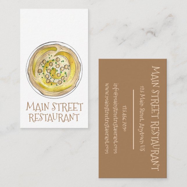 Tarjeta De Visita Hummus Houmous Chickpeas Café mediterráneo (Anverso / Reverso)