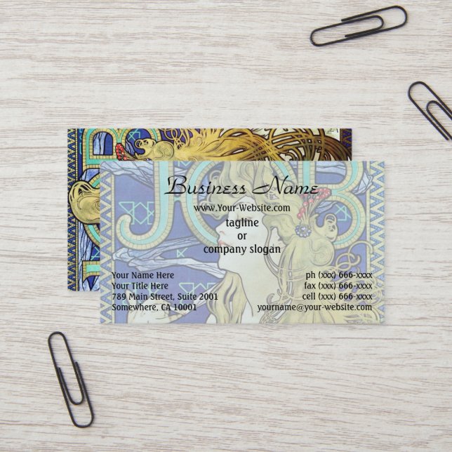 Tarjeta De Visita Humo elegante, trabajo de Alphonse Mucha Art Nouve (Anverso/Reverso In Situ)