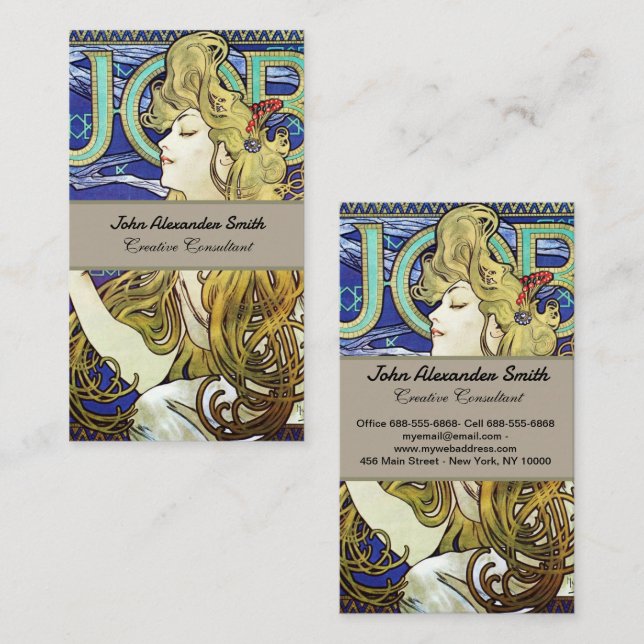 Tarjeta De Visita Humo elegante, trabajo de Alphonse Mucha Art Nouve (Anverso / Reverso)