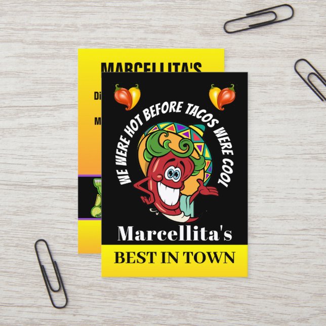 Tarjeta De Visita Humor de restaurante mexicano de Pepper Caliente (Anverso/Reverso In Situ)