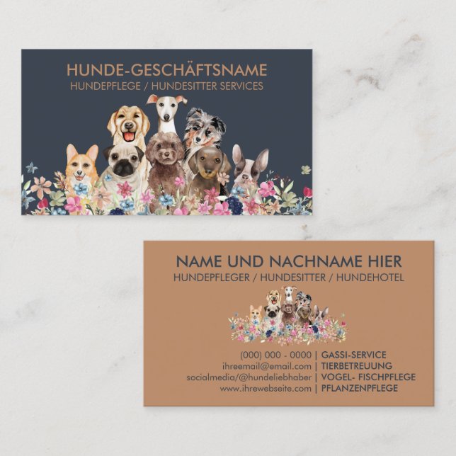 Tarjeta De Visita Hundepflege Boutique Haustierbetreuung Hundesitter (Anverso / Reverso)