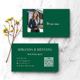Tarjeta De Visita Hunter Green Real Estate Agent Photo QR Code