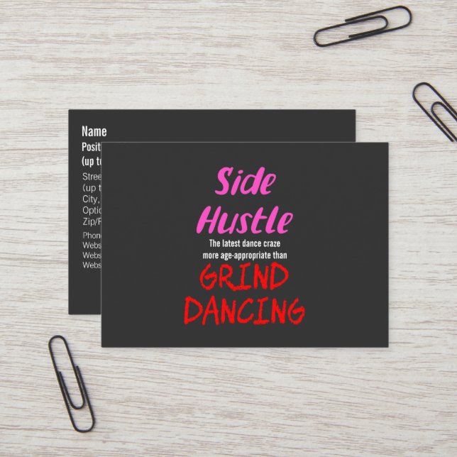 Tarjeta De Visita Hustle lateral vs Grind Dancing Neon Pink Textos (Anverso/Reverso In Situ)