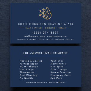 Tarjeta De Visita HVAC Azul Marino Oro Moderno
