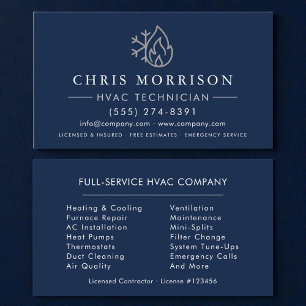 Tarjeta De Visita HVAC Azul Marino Plata