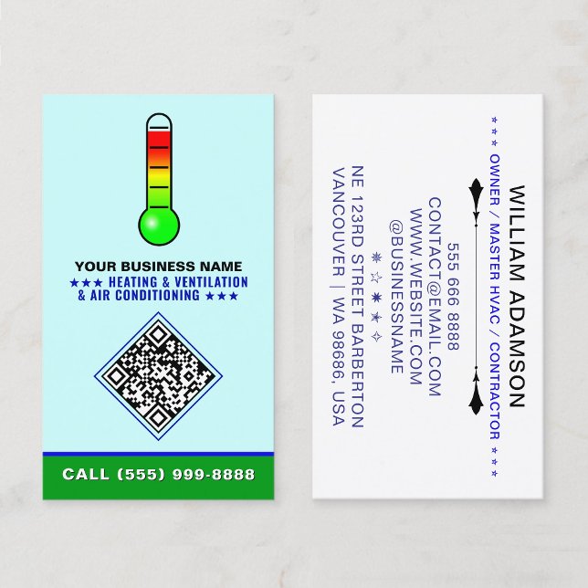 Tarjeta De Visita HVAC Logo & QR Code | Heating & Air Conditioning (qrcode Professional HVAC logo, QR code business cards, Heating and cooling branding)