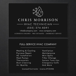 Tarjeta De Visita HVAC Negro Plateado Calefacción Aire Acondicionado
