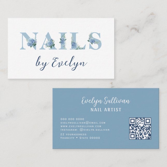 Tarjeta de visita Hydrangea Floral Letters Nails (Anverso / Reverso)