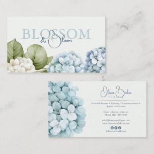 Tarjeta De Visita Hydrangeas Azules Letra Manuscrita Floral 