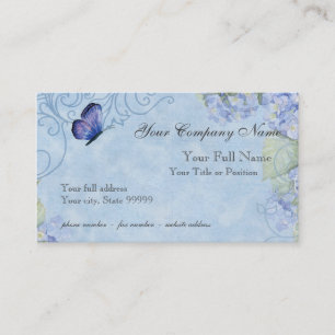 Tarjeta De Visita Hydrangeas azules, mariposa y floral moderno del