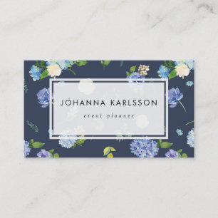 Tarjeta De Visita Hydrangeas y Peonies azules de la acuarela
