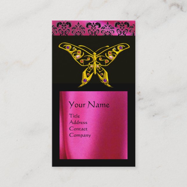 TARJETA DE VISITA HYPER BUTTERFLOSA ROSA NEGRA FUCHSIA SILK DAMASK (Anverso)