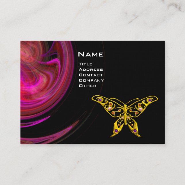 Tarjeta De Visita HYPER BUTTERFLY - amarillo violeta rosa brillante (Anverso)