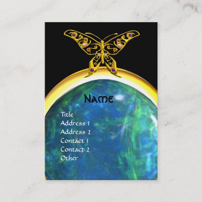 Tarjeta De Visita HYPER BUTTERFLY MONOGRAM opale amarillo azul negro (Anverso)