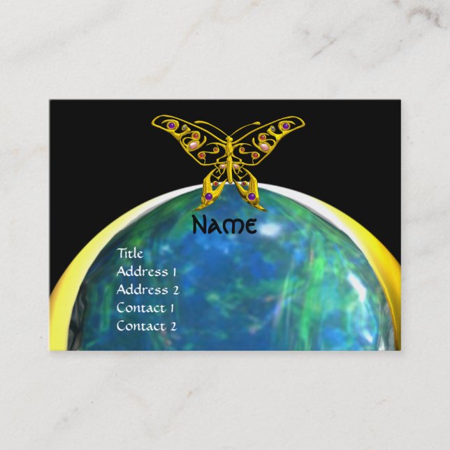 Tarjeta De Visita HYPER BUTTERFLY opale amarillo azul verde negro (Anverso)