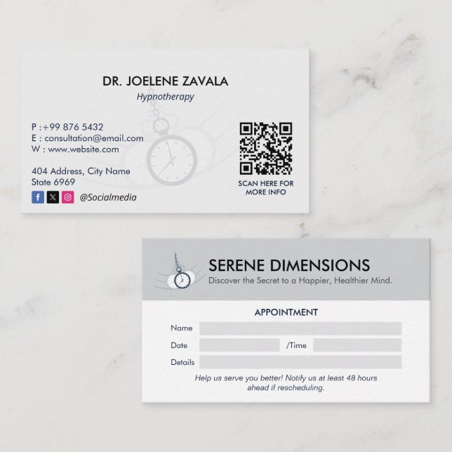 Tarjeta De Visita Hypnotist Clinic Business | Nombramiento minimalis (Anverso / Reverso)