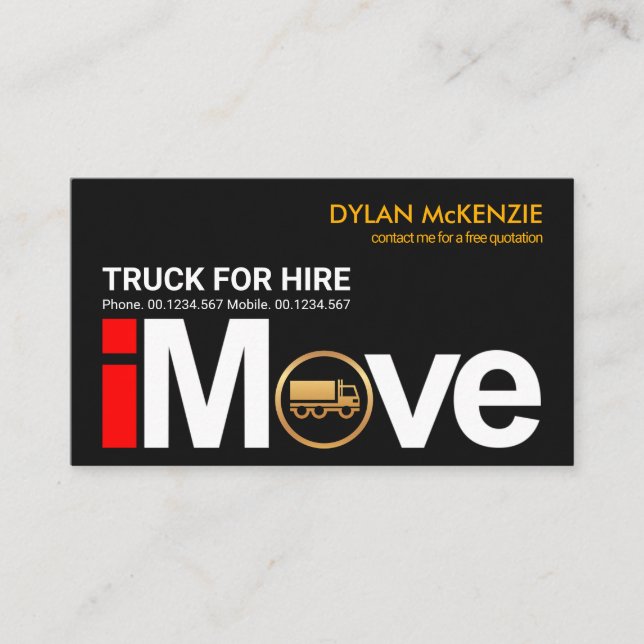 Tarjeta De Visita "i Move" Signage Gold Truck Home Moving