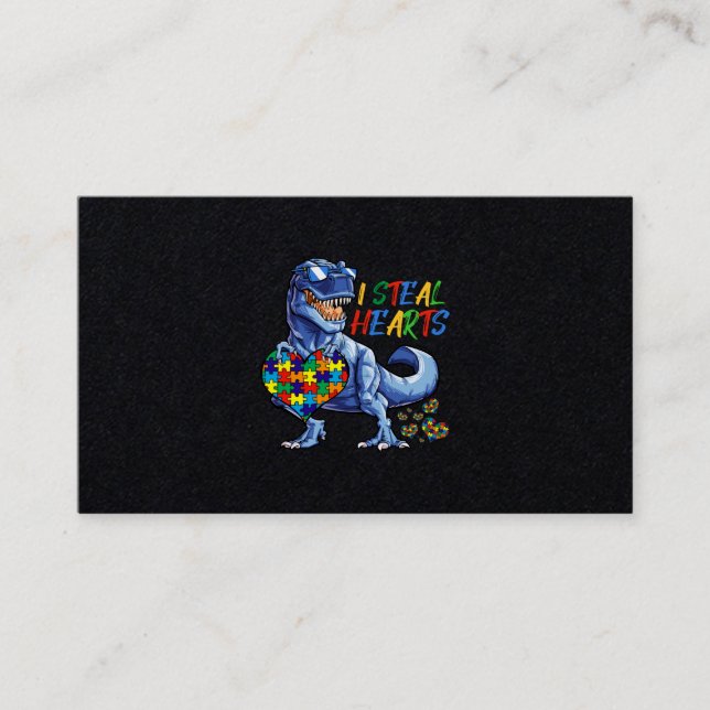 Tarjeta De Visita I Steal Hearts Puzzle Autism Awareness Dinosaurs (Anverso)