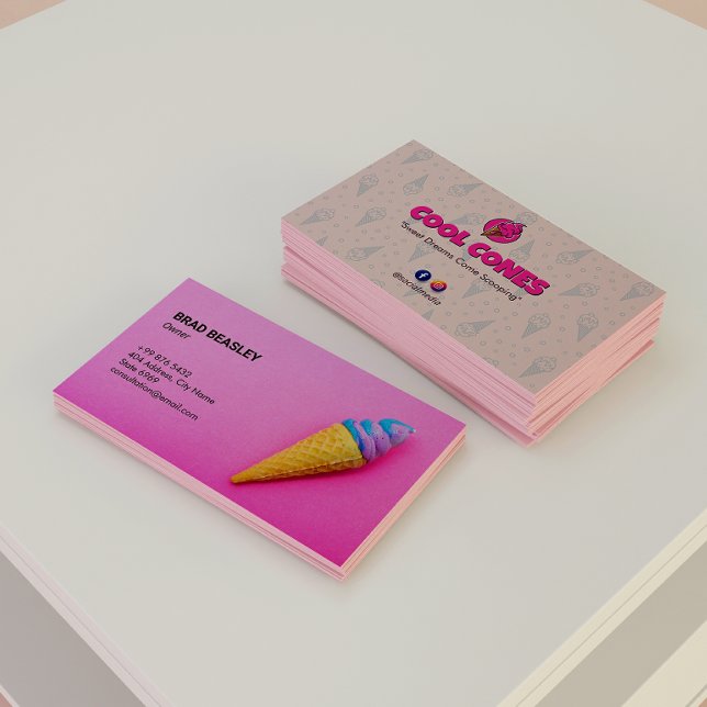 Tarjeta De Visita Ice Cream Business | Rosa minimalista (Subido por el creador)