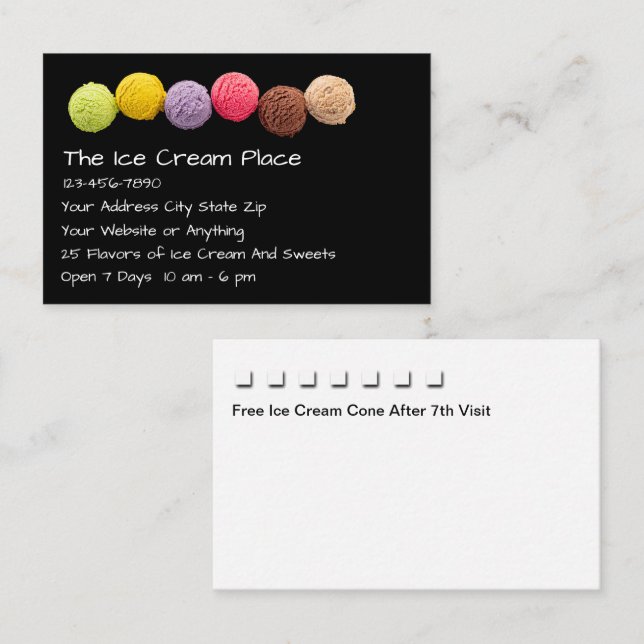 Tarjeta De Visita Ice Cream Shop Customer Rewards (Anverso / Reverso)