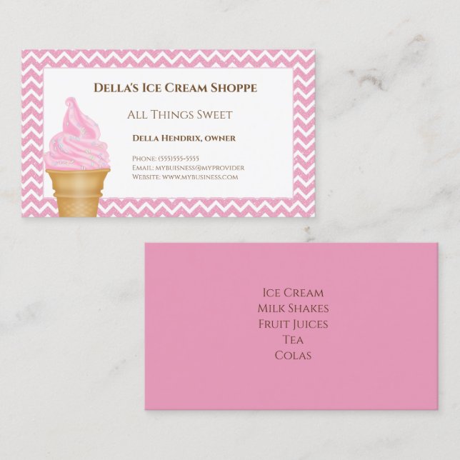 Tarjeta De Visita Ice Cream Shop Pink Chevron Business Cards (Anverso / Reverso)