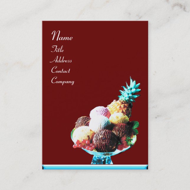 Tarjeta De Visita ICE CREAM - TIENDA DESERTO, azul rojo negro (Anverso)