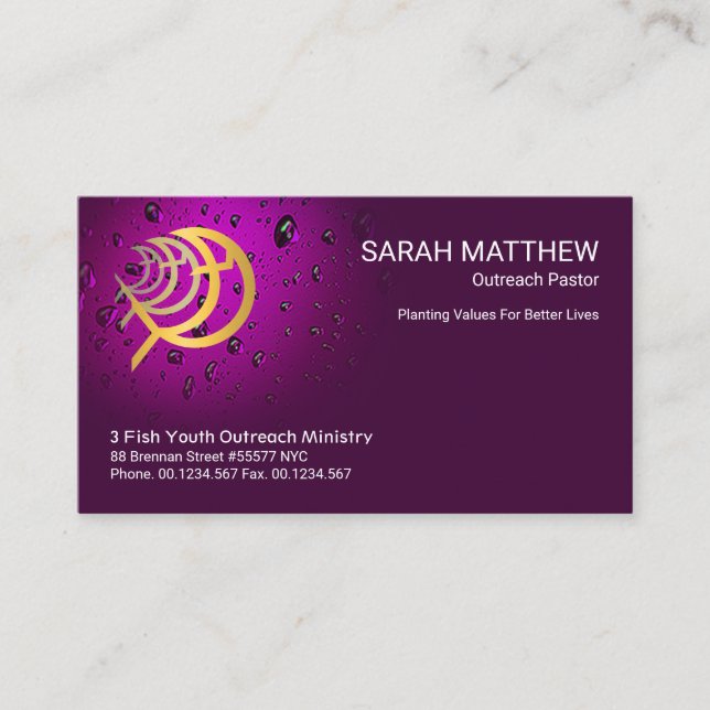 Tarjeta De Visita Ichthus Fish Royal Purple Waters Pastor (Anverso)