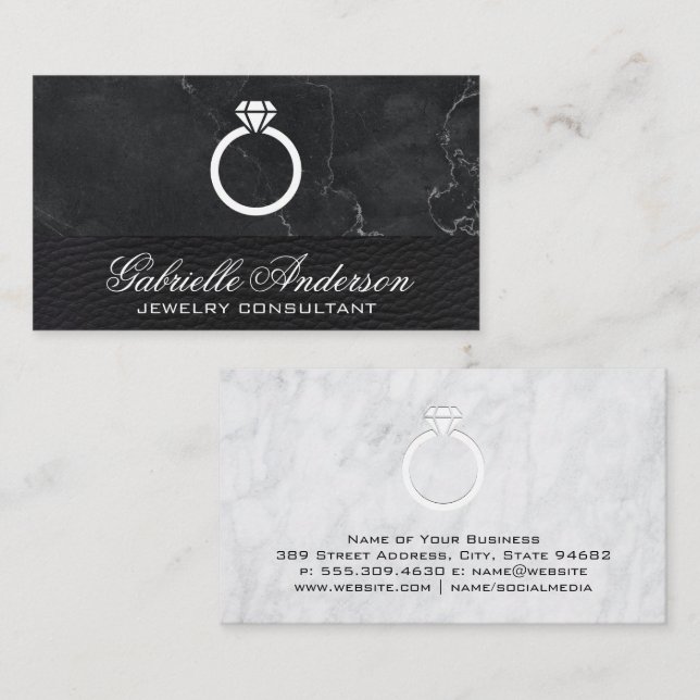 Tarjeta De Visita Icono de anillo de diamantes | Lux de cuero de már (Anverso / Reverso)