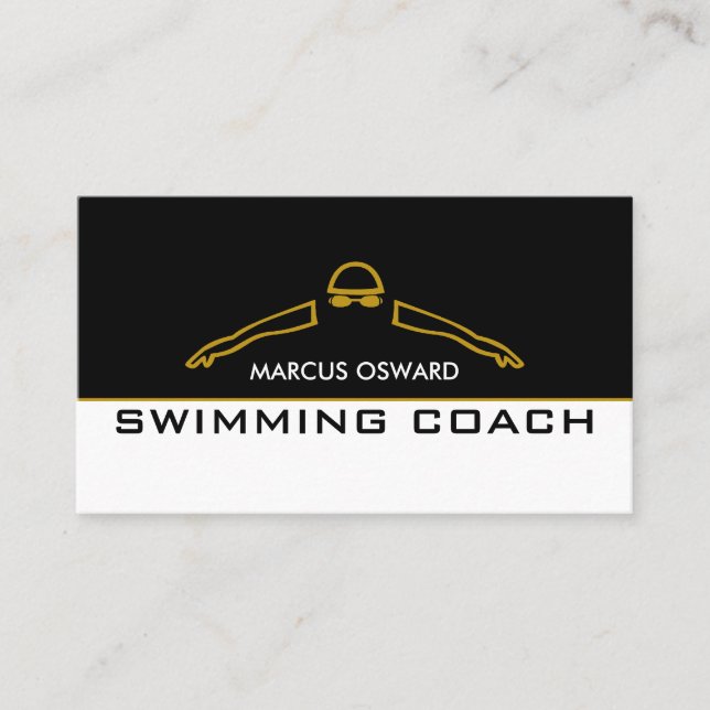 Tarjeta De Visita Icono de baño de oro, entrenador de natación y soc (Anverso)