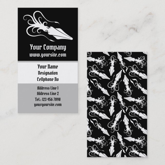 Tarjeta De Visita Icono de calamar blanco vertical (Anverso / Reverso)