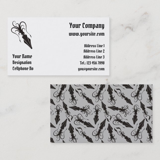 Tarjeta De Visita Icono de calamar horizontal negro (Anverso / Reverso)