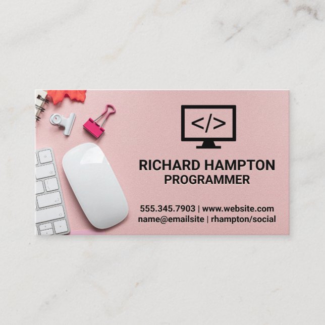 Tarjeta De Visita Icono de codificación | Fondo del espacio de ofici (Anverso)