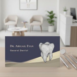 Tarjeta De Visita Icono de diente 3D dorado azul marino profesional 
