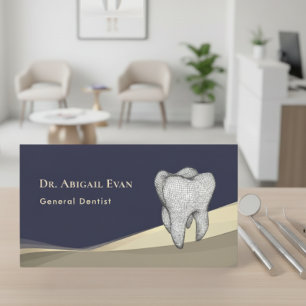 Tarjeta De Visita Icono de diente 3D dorado azul marino profesional 