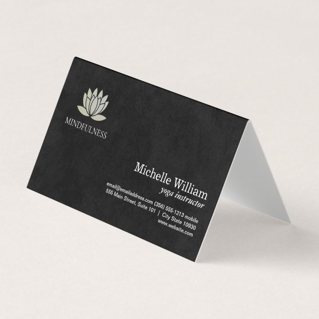 Tarjeta De Visita Icono de flor de Lotus | Sleek Black simple (Anverso)