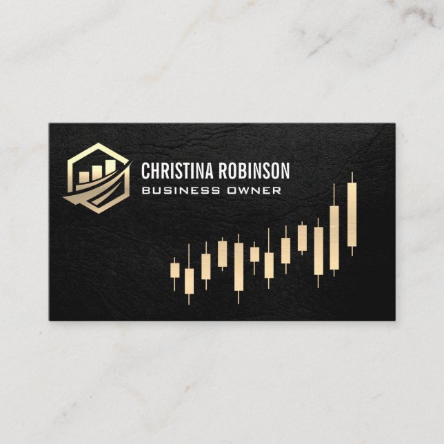 Tarjeta De Visita Icono de Gold Finance | Gráfico de candelero dorad (Anverso)