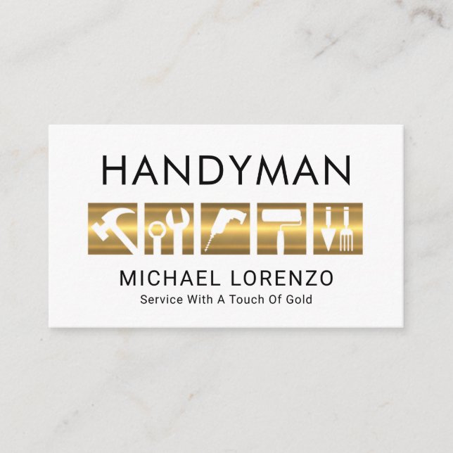 Tarjeta De Visita Icono de Herramientas de Mano de Oro (Anverso)
