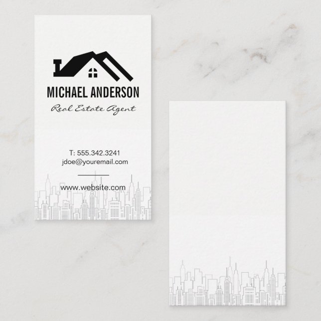 Tarjeta De Visita Icono de inicio | Skyline de la ciudad (Anverso / Reverso)