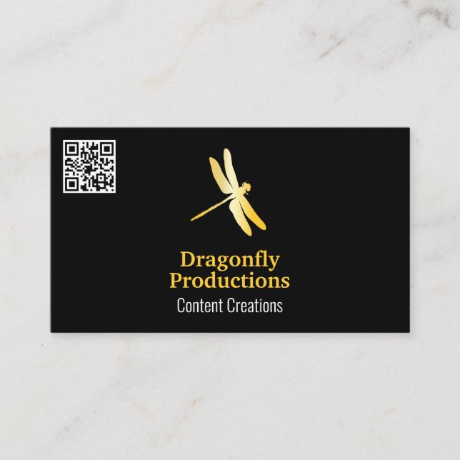 Tarjeta De Visita Icono de la libélula dorada | Código QR (Anverso)