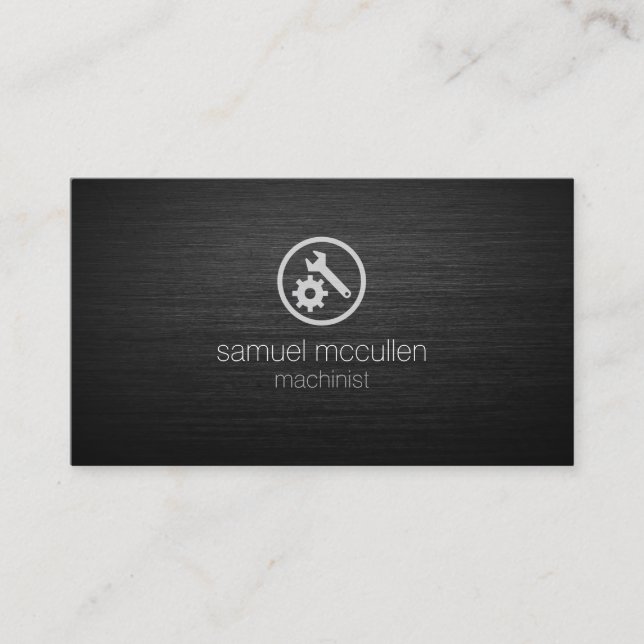 Tarjeta De Visita Icono de la llave mecánica del engranaje cepillado (Anverso)