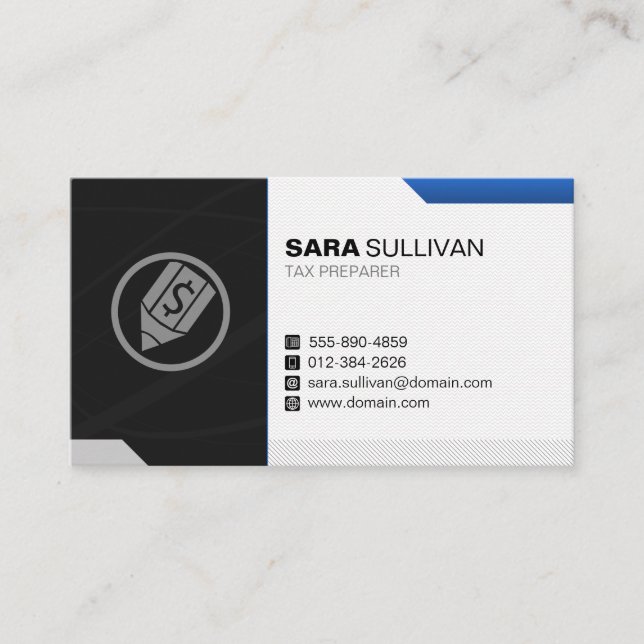 Tarjeta De Visita Icono de la pluma del dólar del preparador de impu (Anverso)