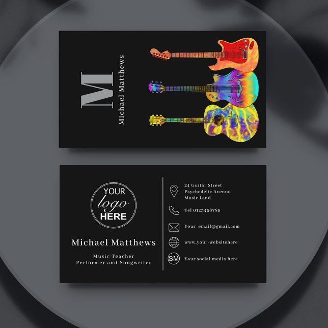 Tarjeta De Visita Icono de medios sociales con el logo del Personali (Guitar teacher social media custom logo Business card)