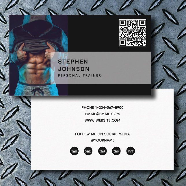 Tarjeta De Visita Icono de medios sociales de entrenamiento personal (Personal Trainer Fitness QR Code Social Media Icon Business Card)