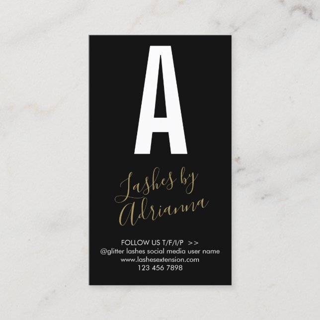 Tarjeta De Visita Icono de oro negro maquillaje extensión de latigaz (Anverso)