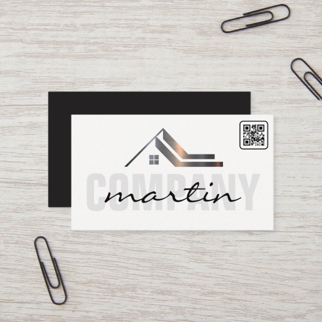 Tarjeta De Visita Icono de propiedad inmobiliaria | código QR (Anverso/Reverso In Situ)
