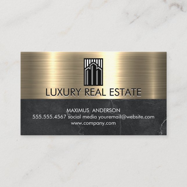 Tarjeta De Visita Icono de propiedad inmobiliaria | Mármol de oro me (Anverso)