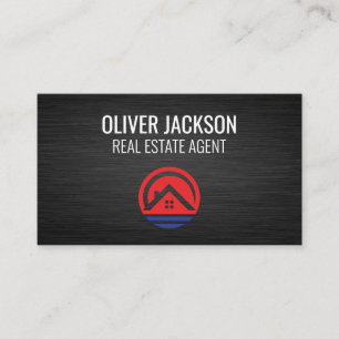 Tarjeta De Visita Icono de propiedad inmobiliaria   Sleek Black Meta